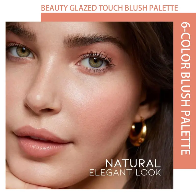 6 Colors Natural Blusher Palette, Long Lasting Shimmering Blush Palette, Cheeks Contour Blush Pressed Powder, Natural Look Blush for Daily Makeup 5