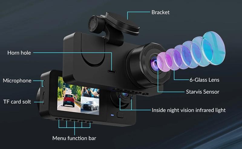 Product Introduction of 【24-hour shipping+free shipping+COD】1080P Dash Cam for Cars WIFI APP 3 Channel Video Recorder Night Vision Rear View Camera for Vehicle Black Box Car Accessories 27