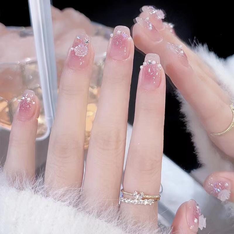 Mã 26 bộ 24 nail giả đính charm, đính đá xinh xắn,sang trọng. Nữ Làm Nail