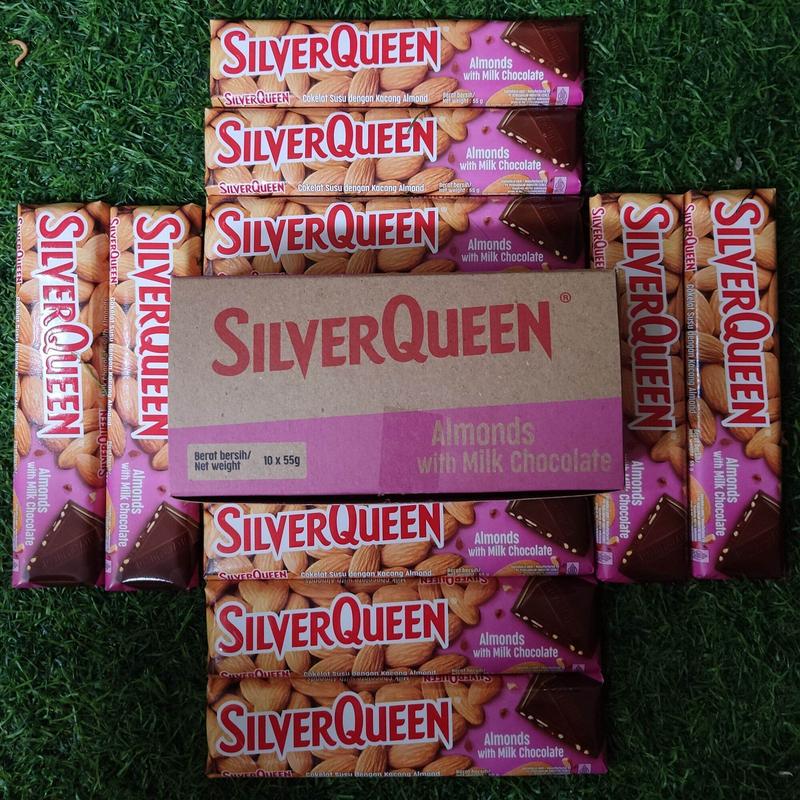SILVERQUEEN 55g BESAR 1 BOX ISI 10 PCS varian Almonds with Milk chocolate | Milk Chocolate With Cashews Cokelat Mete Coklat 2