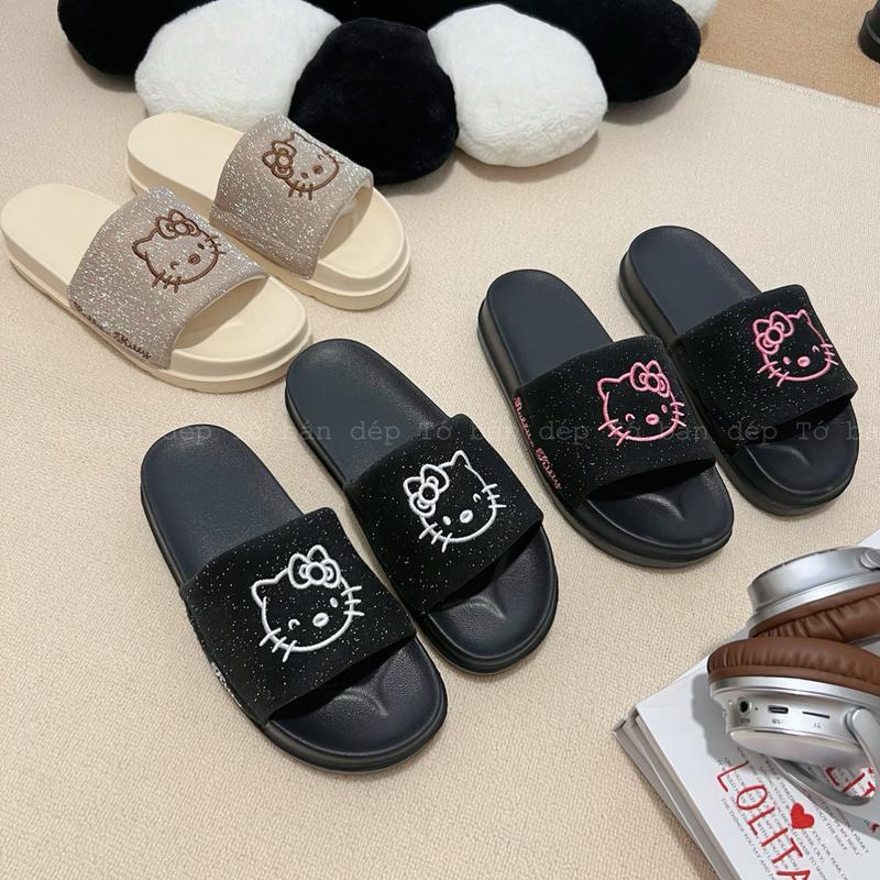 Product Introduction of Dép Kitty Bling lấp lánh quai dán xé bảng màu pastel xinh xắn Kèm hộp có bảo hành Ngoài trời 7
