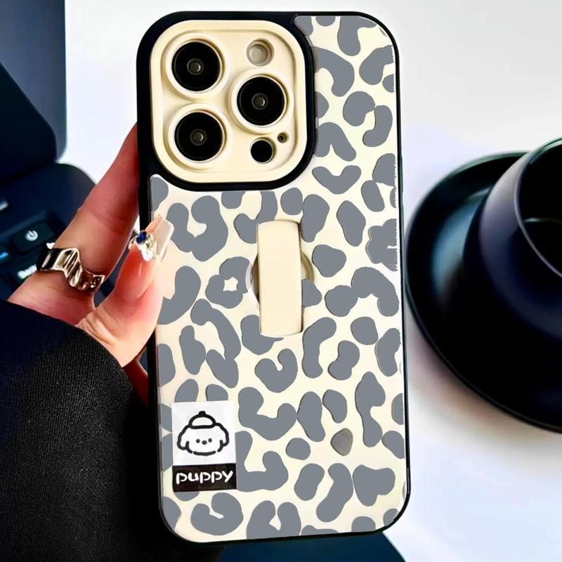 Fashion Leopard Pattern Phone Case with Ring Holder, Shockproof Phone Protective Cover, Phone Accessories Compatible with iPhone 16 15 14 13 12 11 Pro Max, Casing 5