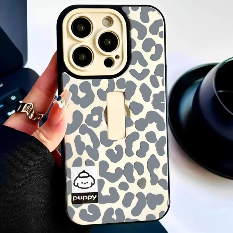 Fashion Leopard Pattern Phone Case with Ring Holder, Shockproof Phone Protective Cover, Phone Accessories Compatible with iPhone 16 15 14 13 12 11 Pro Max, Casing 5