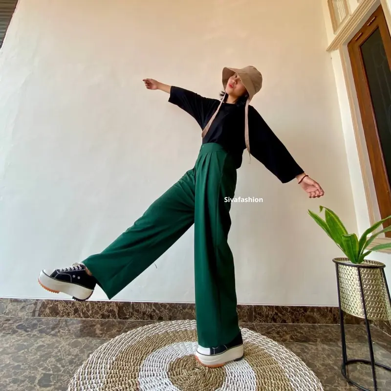 Sivafashion-Jennie Knit Pants Celana Kulot Highwaist Knit Kancing Wanita 4