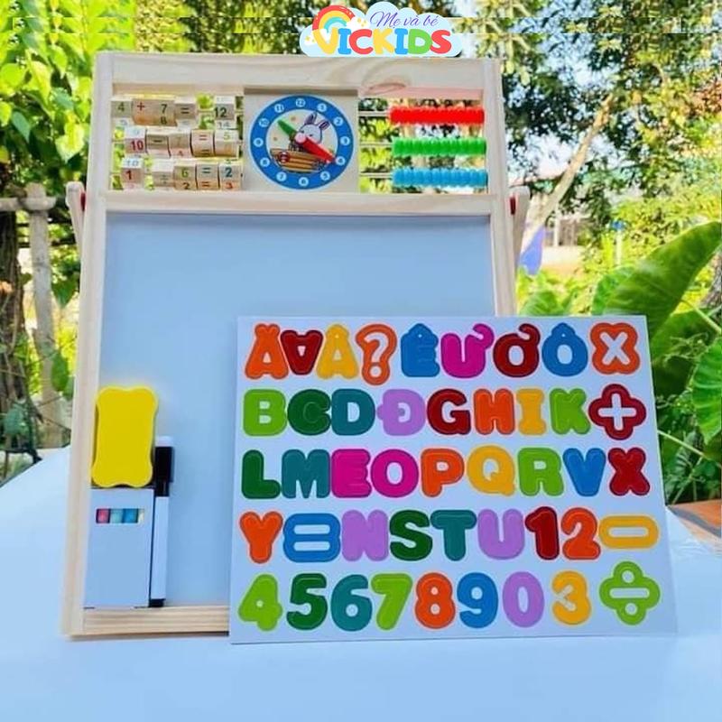Bảng 2 Mặt Nam Châm, Đồ Chơi Montessori Bảng Tập Viết Và Ghép Chữ, Kèm 1 Bộ Chữ Và Số Dán Nam Châm, Phấn, Bút Dạ, Đồ Xoá Toy