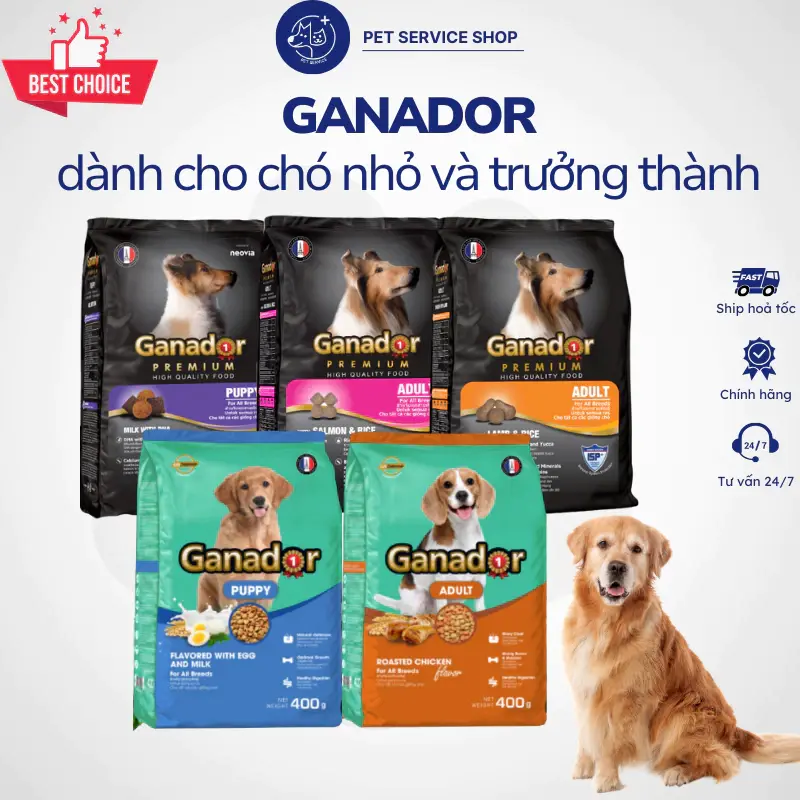 Hạt GANADOR cho chó con và chó lớn PETSERVICE 3Kg và 1Kg5