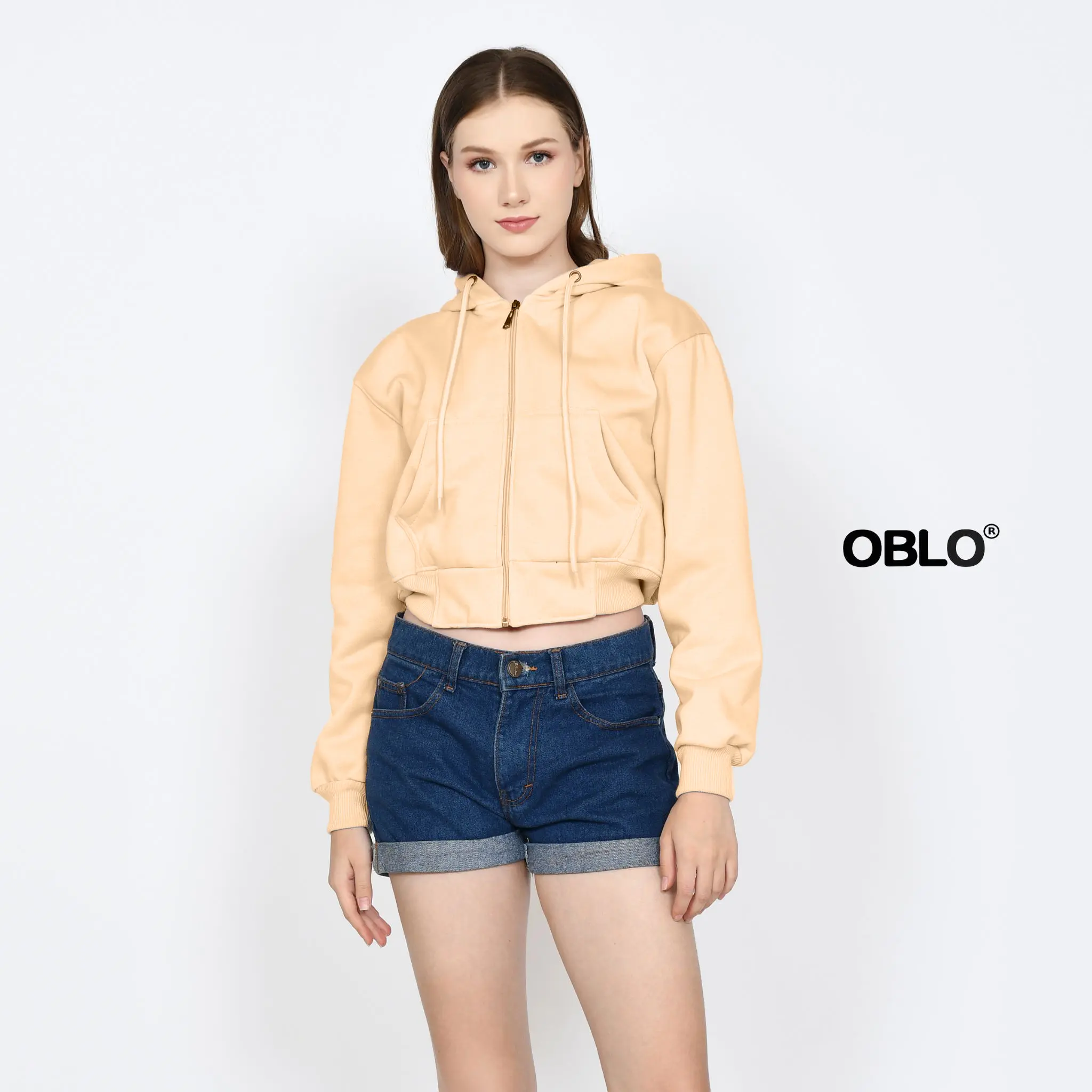 OBLO Hoodie Crop Zipper Sweater Polos Resleting Unisex Wanita Fit Fleece