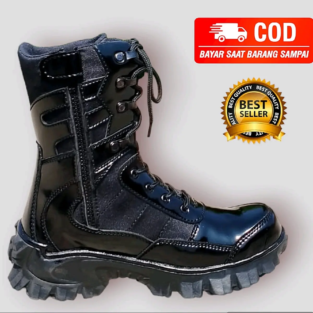 Sepatu boots pria Round Toe Hitam Karet