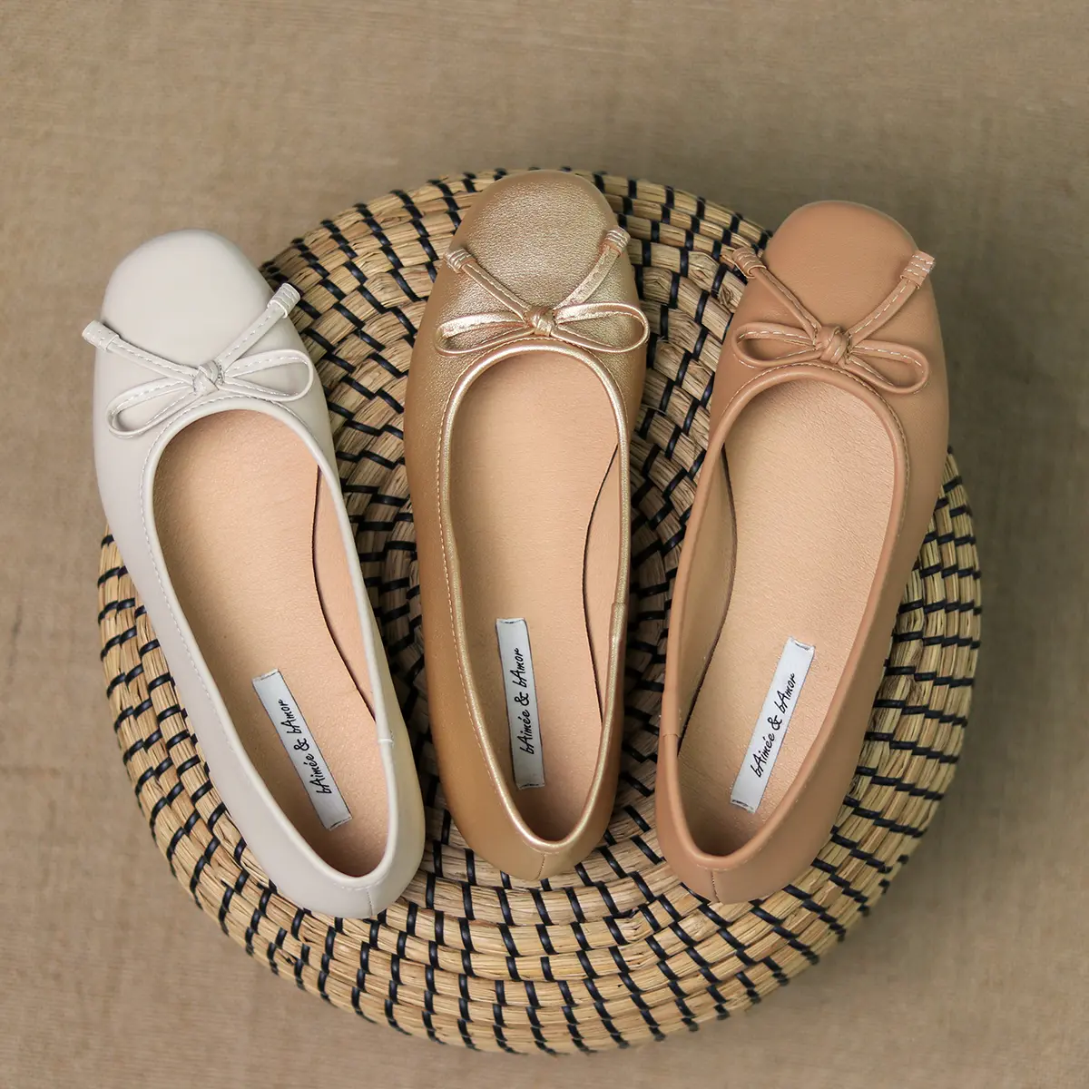 Giày bệt nơ nữ Mine Flower Flat búp bê đế bệt mũi tròn đính nơ bAimée & bAmor - MS3002