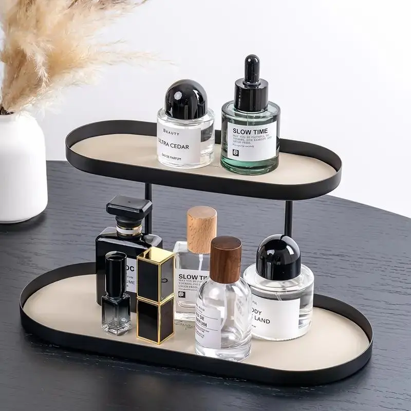 Double Layer Oval Shaped Storage Rack, Multi-functional Storage Rack, Cosmetic Storage Box, Home Organizer for Living Room, Bedroom, Bathroom 0