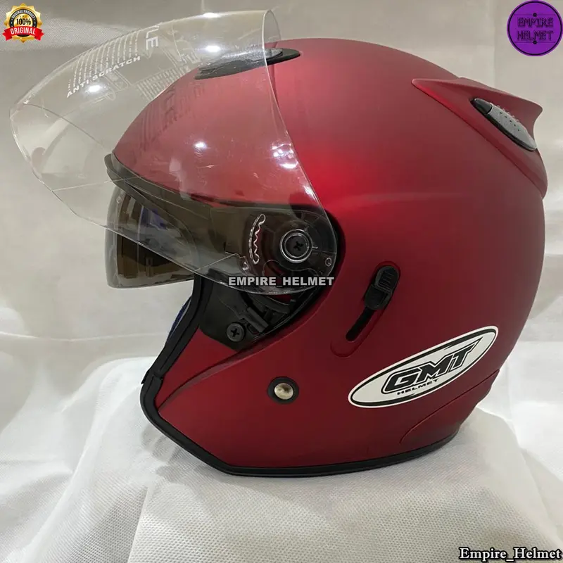 Helm Half Face Gmt Centro Double Visor Solid Polos Original Paket Ganteng Bonus Gratis Spoiler+Stiker Helem Pria Wanita Dewasa STandar Sni 7