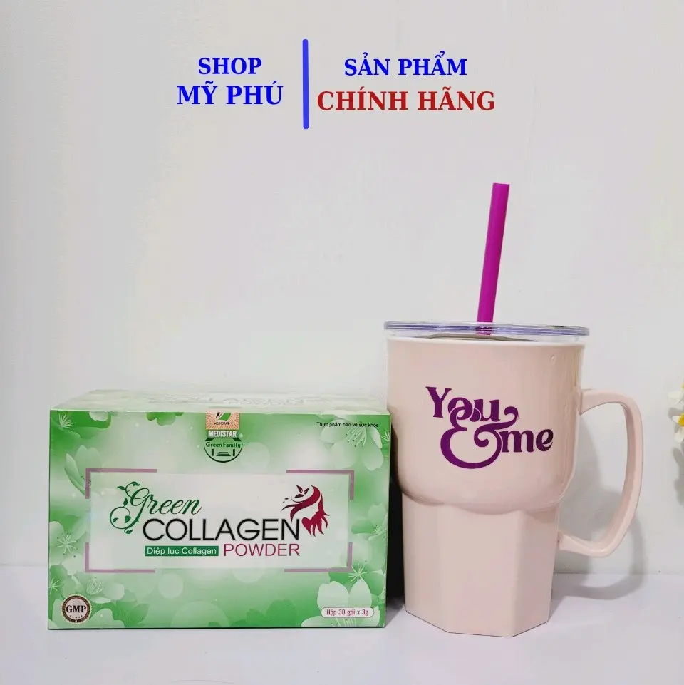 Diệp Lục Collagen Đẹp Da Thanh Lọc Cơ Thể Hộp 30 [tặng kèm 1 bình ống hút màu ngẫu nhiên]