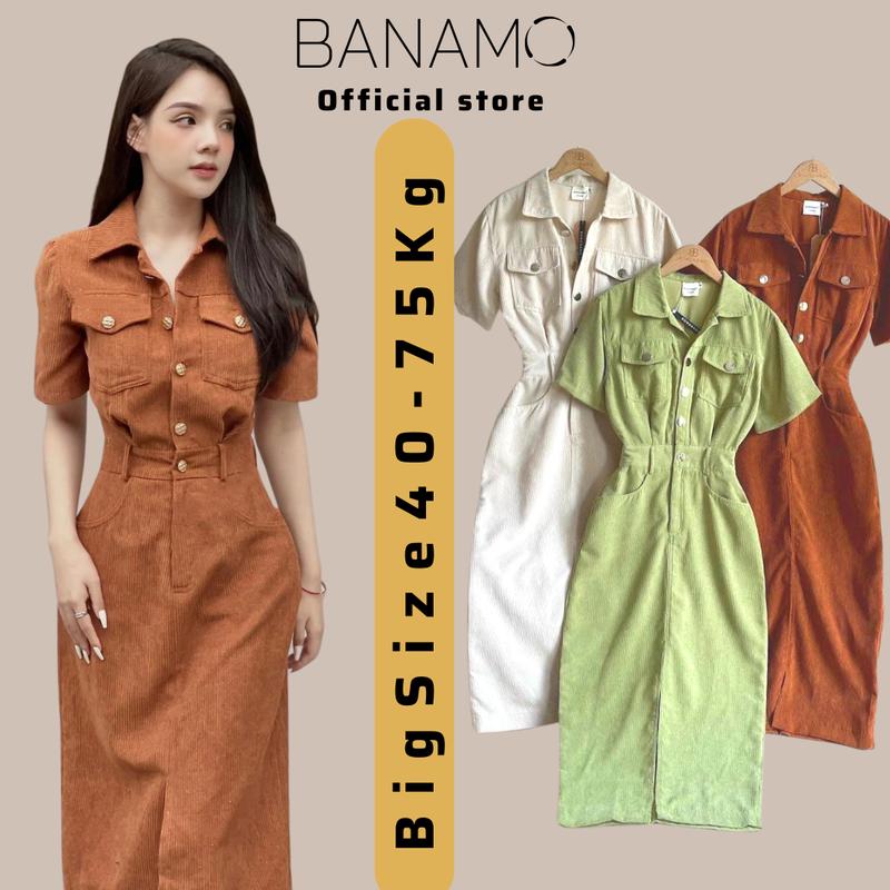 Đầm váy nữ nhung tăm lì thiết kế dáng xẻ trước chun sau thời trang Banamo Fashion Váy nhung tăm lì 552 Dress Màu Xanh