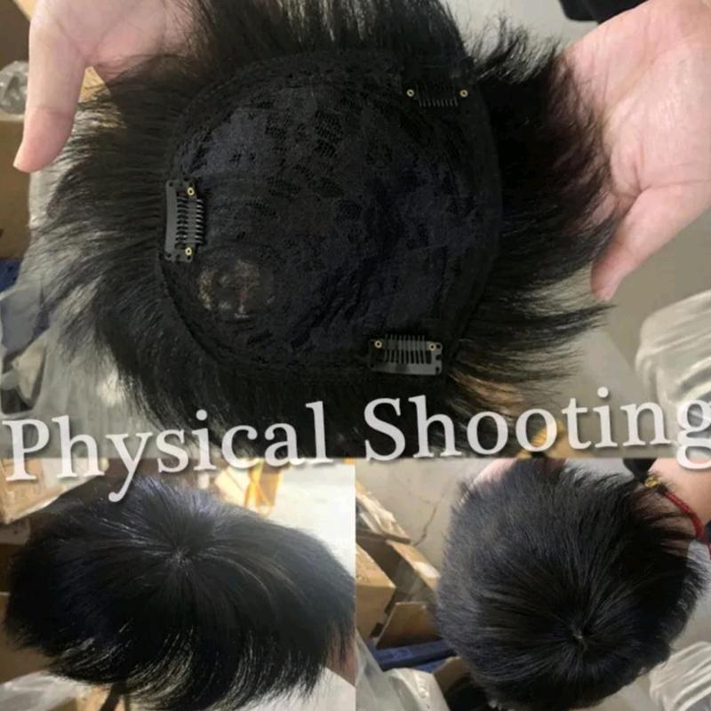 COD-Toupee Pria Rambut Pendek Warna Hitam Penutup Botak Pria Rambut Pendek Hitam Natural 3