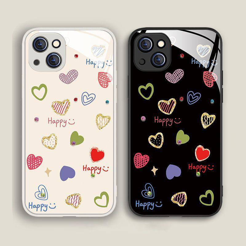 Ốp Điện Thoại Cho iPhone Thiết Kế Tình Yêu Cá Tính Và Sáng Tạo Chống Sốc Mặt Lưng Lật Ốp Kính Cứng Tương Thích Với 7 8p Xr Xs 11 12 13 14Plus 15 Pro Max Ốp Di Động