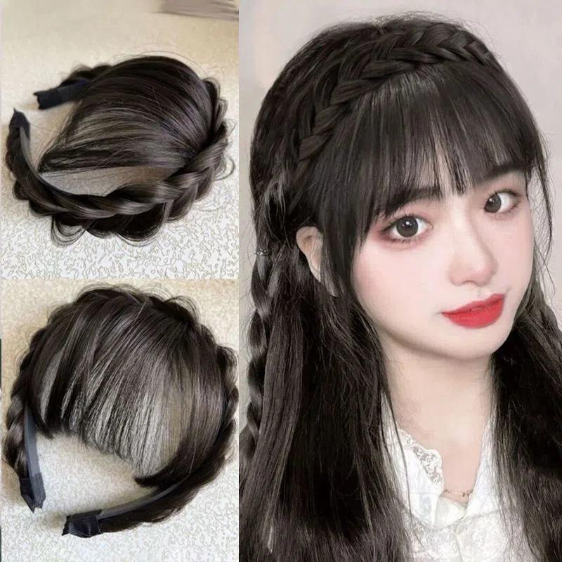 Tóc Giả Tổng Hợp, Có Mái Và Băng Đô, Viền Gọn Gàng, Với thắt bím Tóc Hàng, Tóc Nối, Kẹp Tóc 1