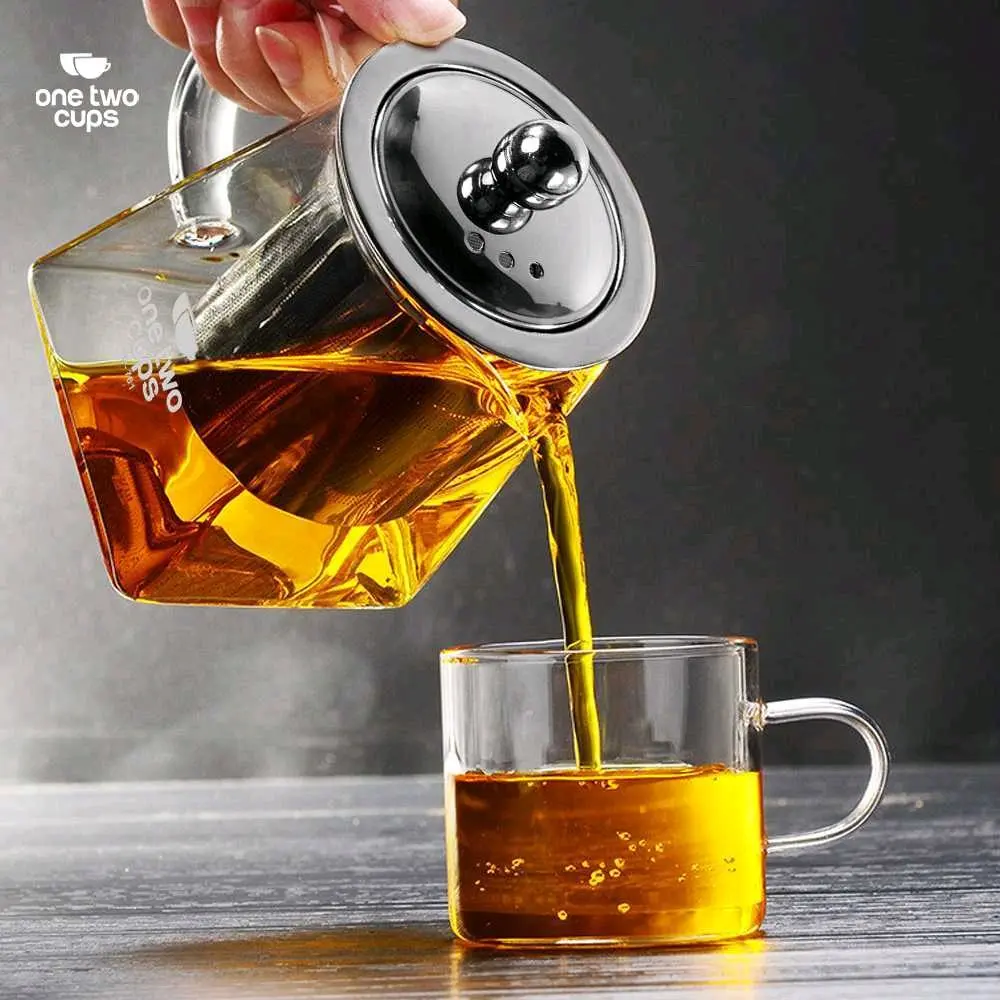 Teko Kaca Teh Kopi Tahan Panas Glass Teapot Modern dengan Saringan Stainless