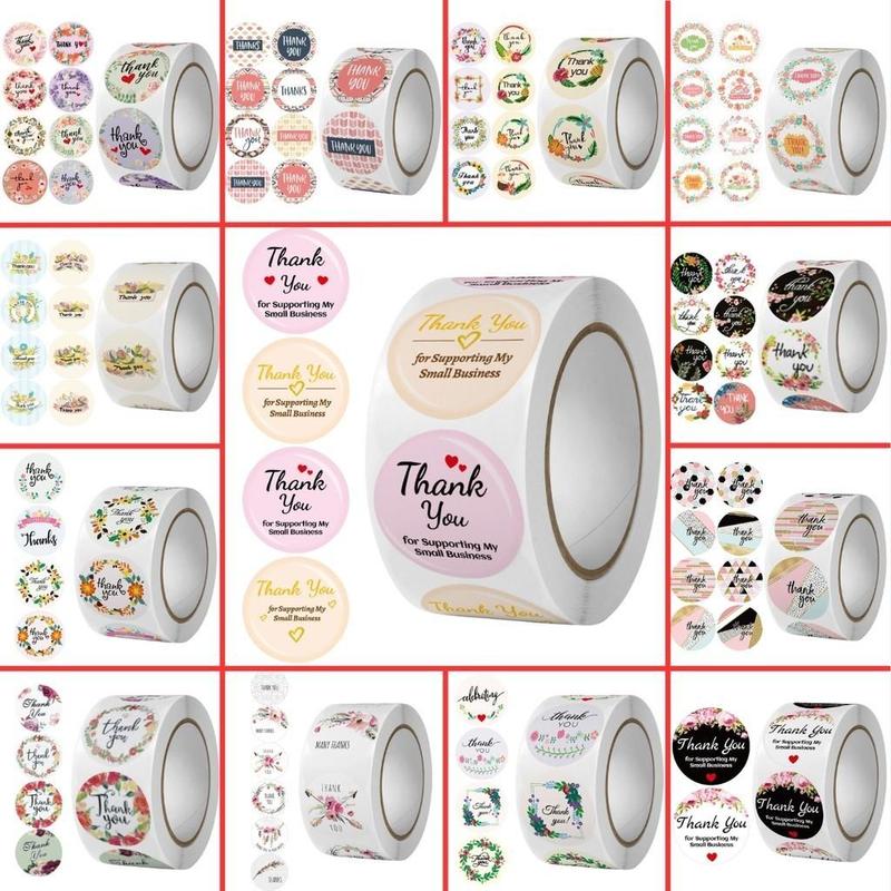 Cuộn 500 miếng dán họa tiết cảm ơn thank you, sang trọng gói hàng, phụ kiện quà…