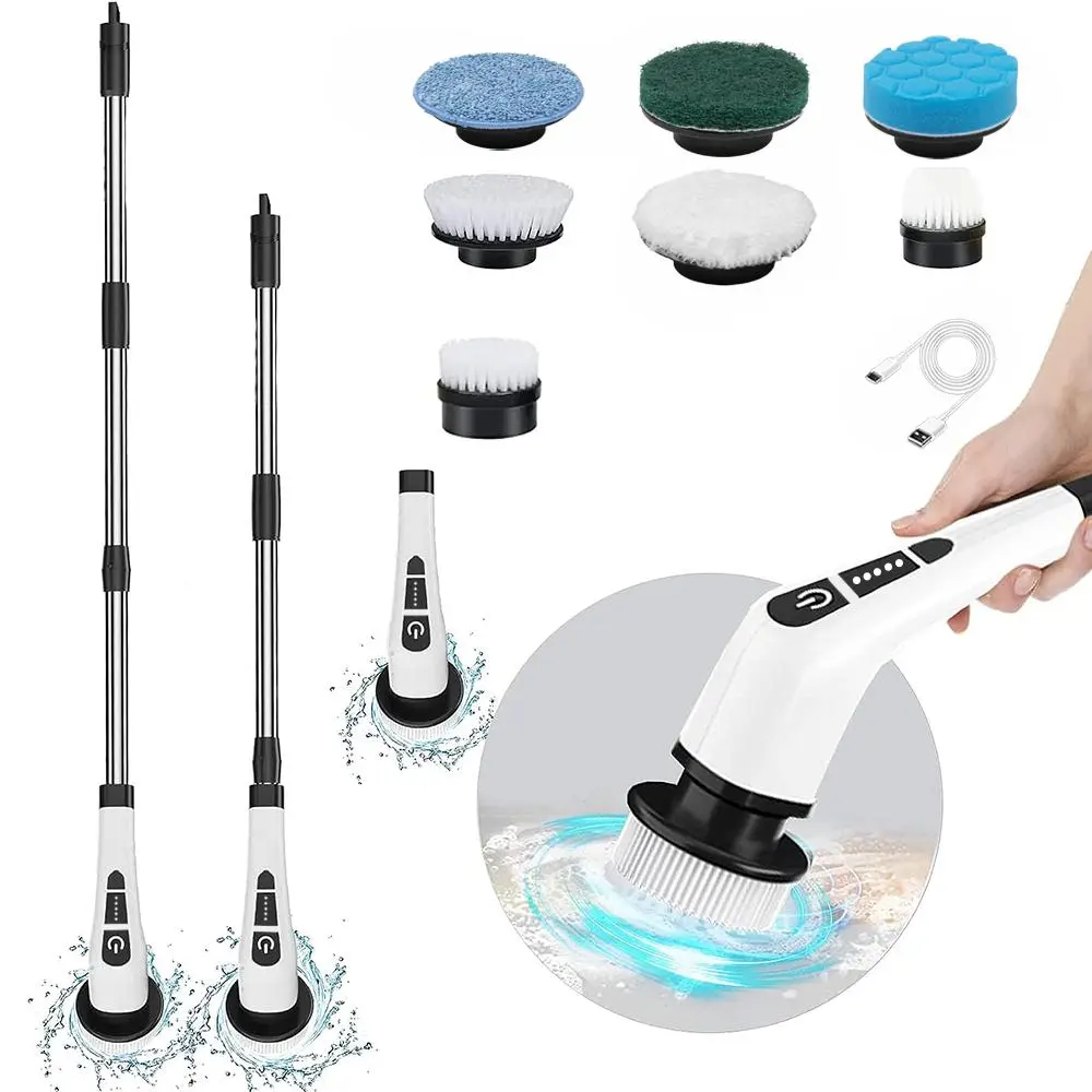 Multifunctional Electric Cleaning Brush, 1 Set Adjustable Electric Spin Scrubber, Long Handle Scrubber, Home Gadgets, Bathtub Tile Scrubber with 7 Brush Heads, Kitchen Accessories, Cordless Power Scrubber, Back to School Supplies, Bathroom Gadgets 2024