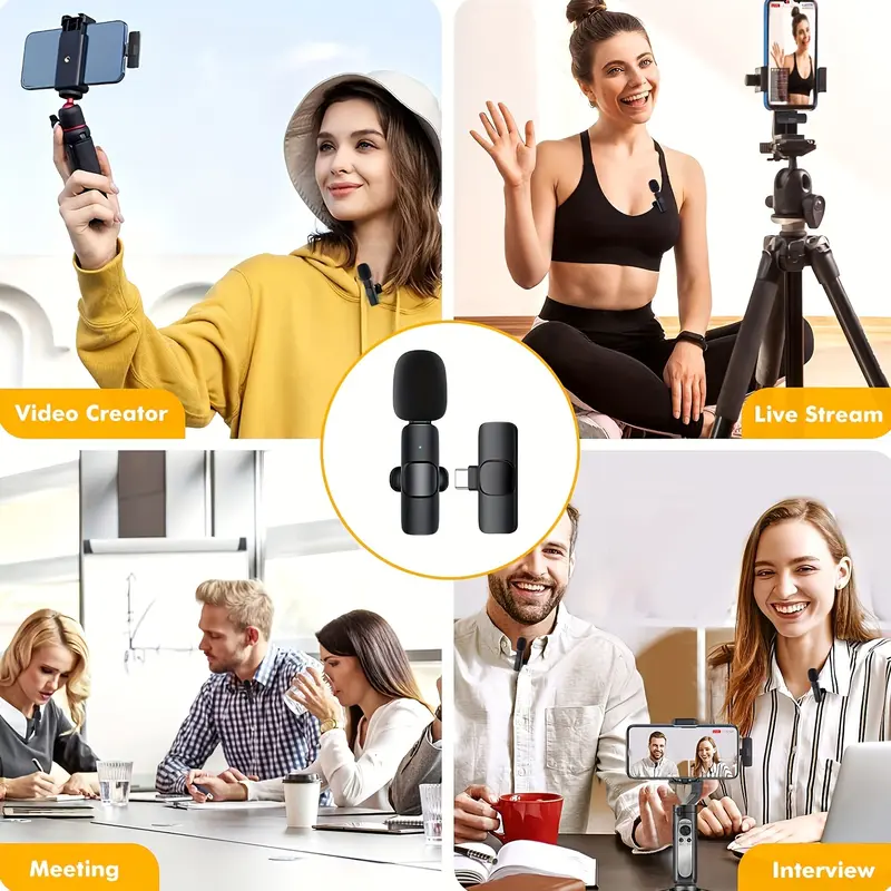 Micro không dây, cắm và chạy, chuyên nghiệp, giảm tiếng ồn, thích hợp để quay Video Vlog, phát sóng trực tiếp, micro Lavalier không dây 6