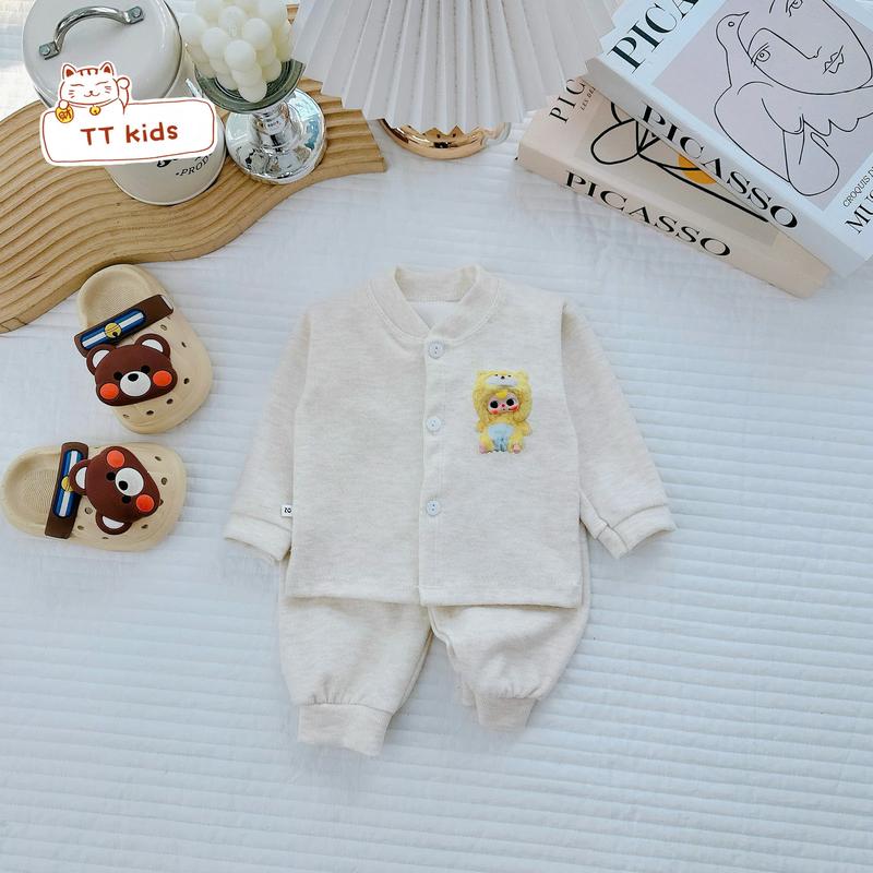 ( Combo 3-5 bộ ) Bộ quần áo nỉ tăm lông thỏ khuy giữa mềm mịn, giữ ấm tốt cho bé trai, bé gái từ 3-9kg set  len 7