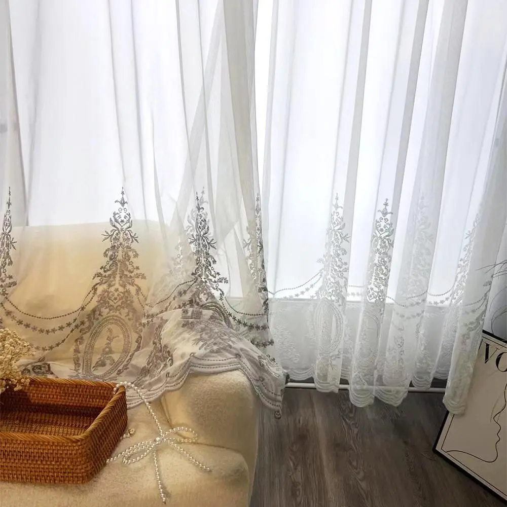 Embroidered Floral Pattern Window Sheer Curtain, 2pcs/set Heat Insulation & UV Protection Curtain, Window Decoration for Home Living Room Bedroom