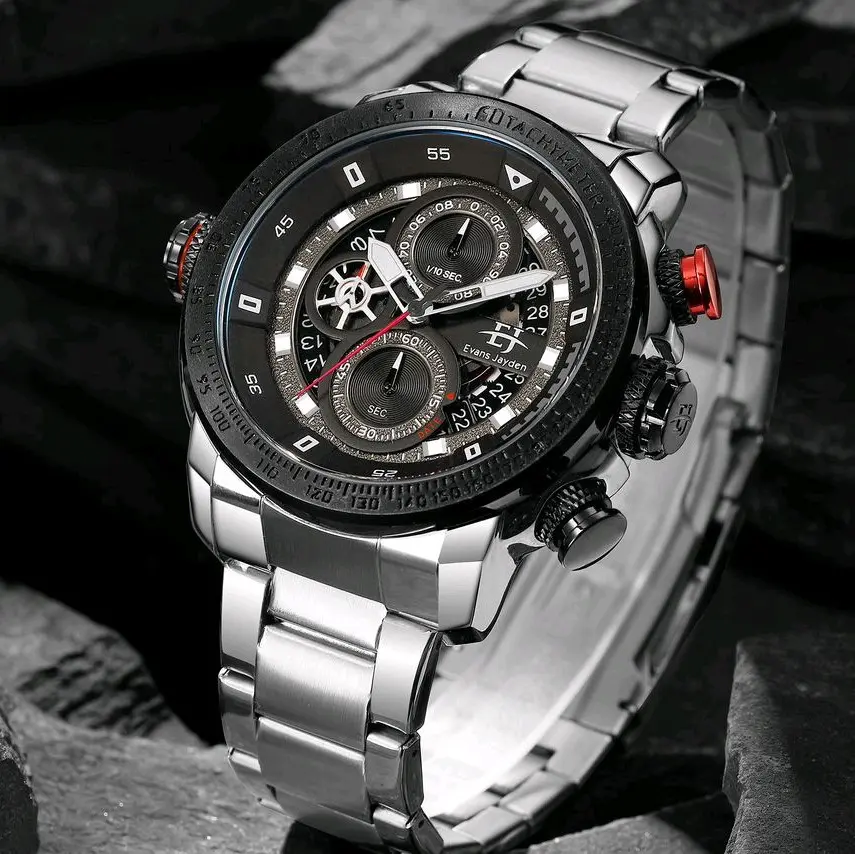 EJ-9466 || Jam Tangan Pria Original Evans Jayden Rantai Stainless steel Chrono Aktif Water Resistance