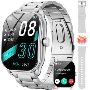 スマートウォッチ 女性・男性用、2.01インチHD画面、スポーツモード搭載、生活防水、iPhone/Android対応 ワイヤレス通話＆音楽コントロール機能