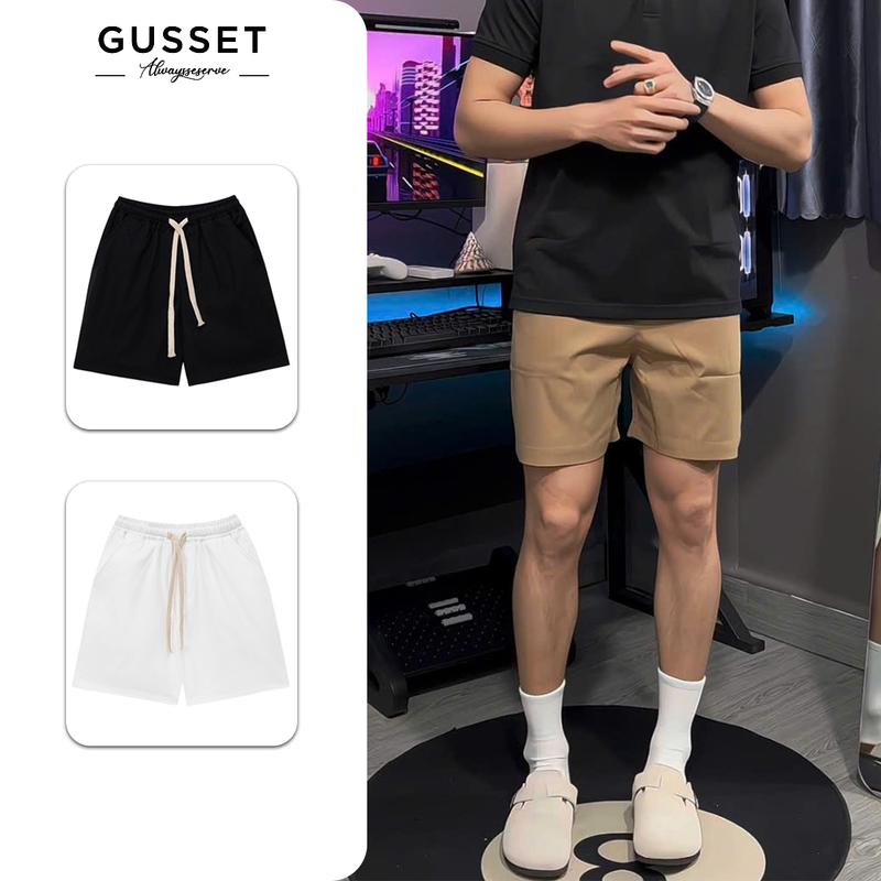 Quần Short Kaki Nam Fom Trên Gối Co Giãn Nhẹ dây kem Gusset Đen, Trắng - STG Menswear