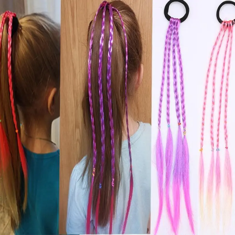 Band Hairpiece for Party Synthetic Braids Ponytail Hair Extension Colored Gradient Braiding Braid Hair Girls Hair Wig Hairs Ties