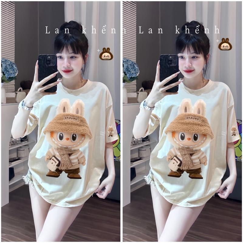  Áo phông 3158 cotton khô  kèm gấu -in pét LBB quàng khăn  in tay   40-70kg  Nữ Women 