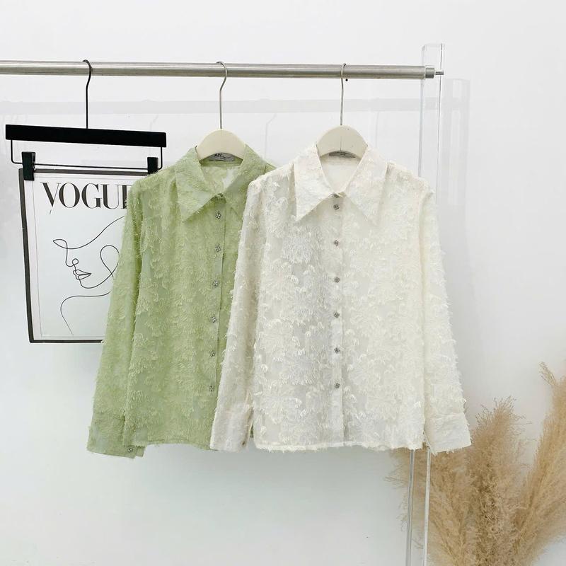 Sơ mi thiết kế chất liệu vải hoa xù sang chảnh 1