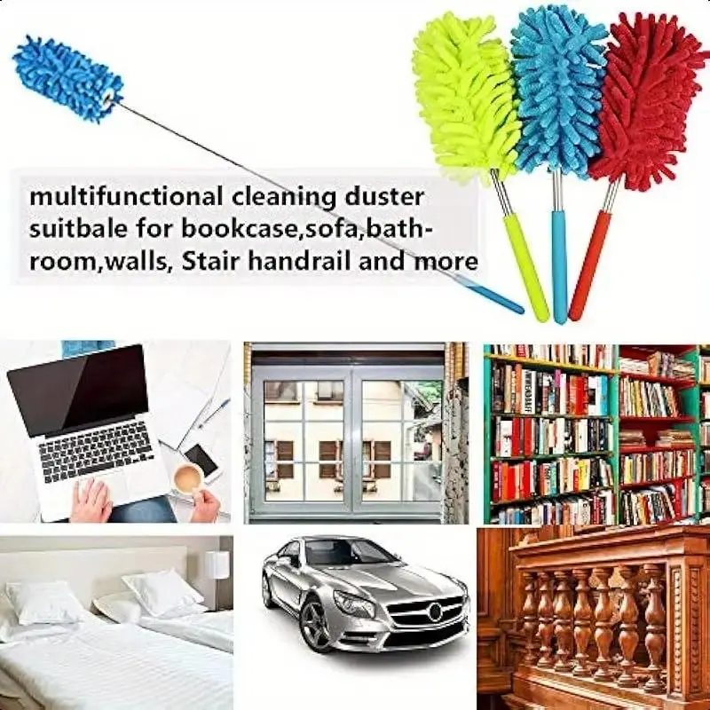 Retractable Duster, 3 Counts Washable Manual Dust Removal Brush, Cleaning Tool for Cleaning Computers, Air Conditioners, Homes, Offices 7