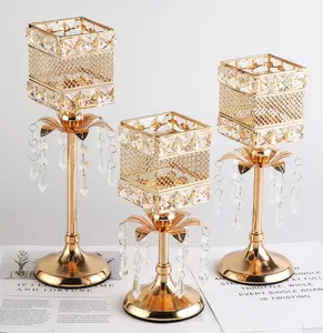 HOT! Tempat Lilinnya 3 Height Candle Holder Golden Crystal Tea Light  Sparklers Wedding Candelabra Wedding Table Kokoh n Cantik Elegan Gagang Gold Lilin  Wadah Retro Bedroom Bunga
