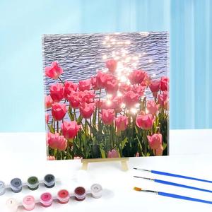 Tulip Pattern DIY Oil Painting Kit without Frame, DIY Paint by Numbers Kit for Beginner, DIY Wall Art Painting for Home Decor