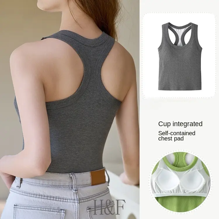 Women 2 in 1 Bra-top U-neck Beautiful Back Sleeveless Versatile Vest with Bra Vest Lingerie Womenswear Tube Comfort Fit Elegance Comfortable Basic Crewneck Style Round Neck Minimalist Short