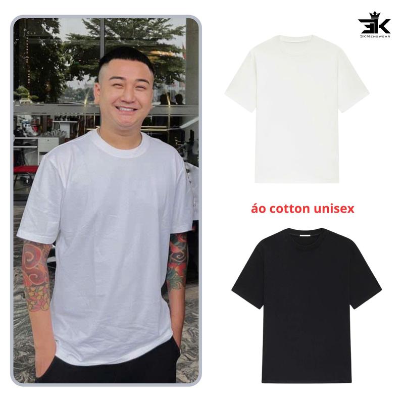 Áo thun trơn Unisex cotton 270gsm premium, Áo phông nam nữ 3Kmenswear cổ tròn from 50-95kg Màu Đen
