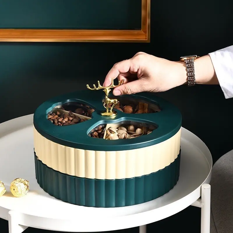 Khay Mứt Tết Hộp Bánh Kẹo Tết Cao Cấp, Sang Trọng, Hiện Đại Phong Cách Châu Âu, Khay Mứt Hươu Chống Bụi 5