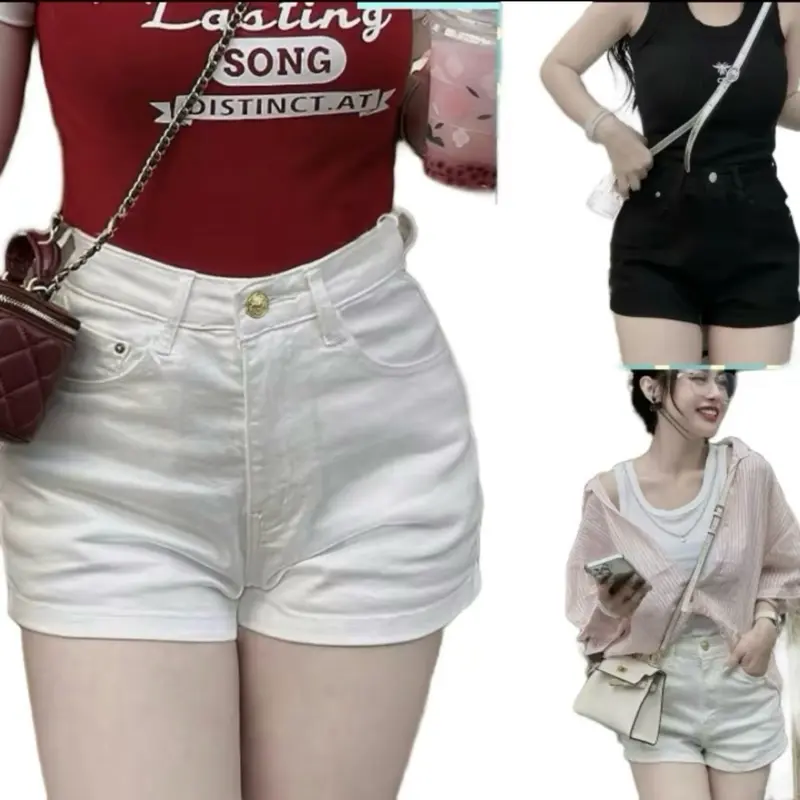 Quần short jean đùi lưng cao dành cho nữ - 2 màu đen trắng-pants, women’s, Denim