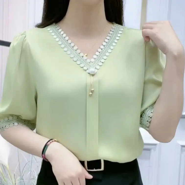 Áo Thời Trang Mùa Hè Cho Phụ Nữ Trung Niên, Dễ Phối Đồ, ngắn Tay, Áo Ôm Sát, Màu Trơn Thích Hợp Cho Mẹ, Năm 2024 0