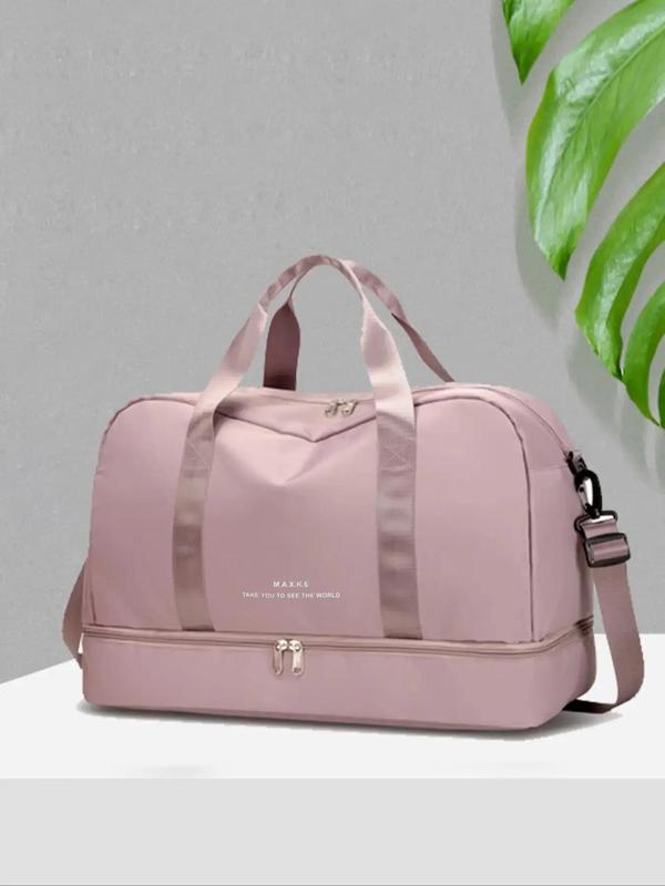 New Trendy Simple Letter Print Zipper Travel Bag, 2025 Matching Lightweight Large Capacity Dry & Wet Separation Sports Fitness Bag, Short-distance Business Trip Travel Bag, Portable Luggage Bag 1