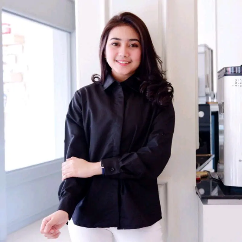 Kemeja Wanita Motif Polos Kasual Tshirt