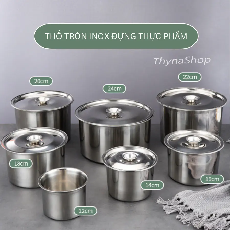 Thố inox tròn đựng thực phẩm, topping, cháo dinh dưỡng - Bếp Bánh Thyna