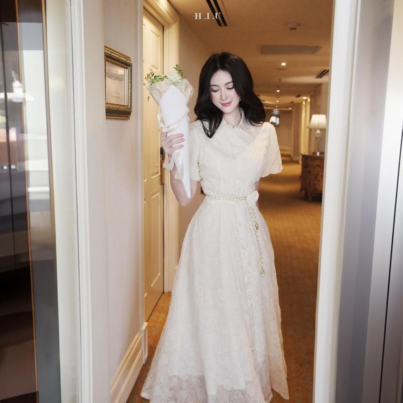  Váy nữ cổ đức voan tơ thiết kế cao cấp Mily Dress H.I.U Fashion  Không kèm belt  kiểu thanh lịch tiểu thư HIU design 