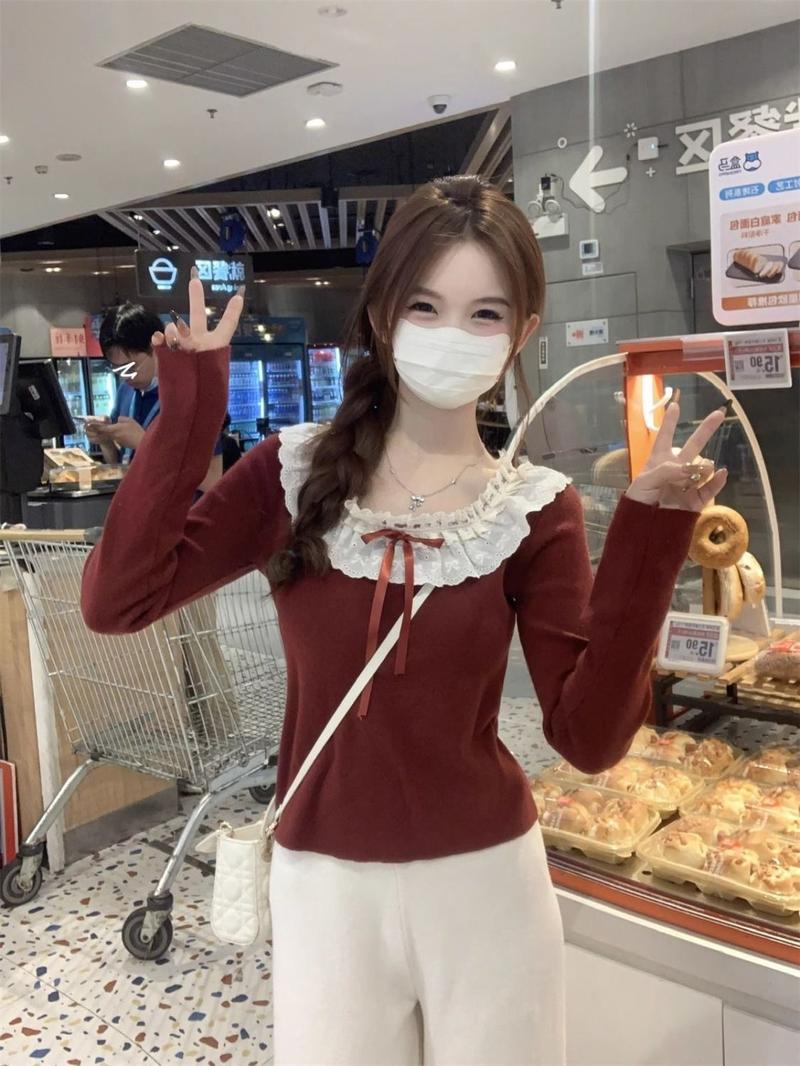 Product Introduction of Áo Sơ Mi Lông Cừu, Cổ Búp Bê Thiết Kế Màu Đỏ, Ấm Áp Và Mềm Mại, Áo Dài Tay Sang Trọng Nơ Ren Mùa Thu Và Mùa Đông Của Phụ Nữ Women Top 18