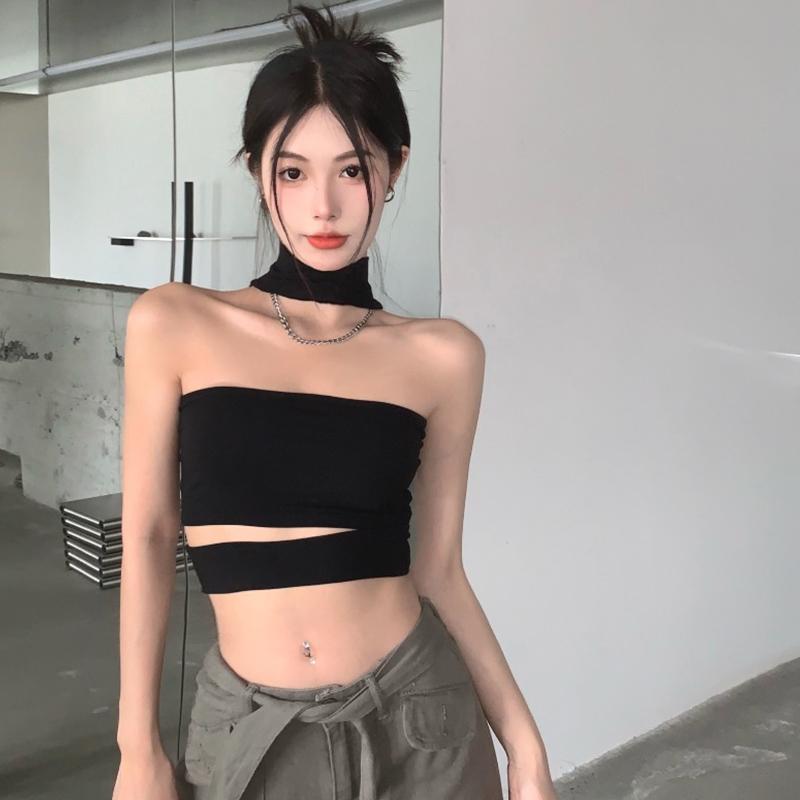 Women Halter Sleeveless Tops Slim Fit Summer Casual Solid Color Backless Crop Tube Tops Streetwear 0