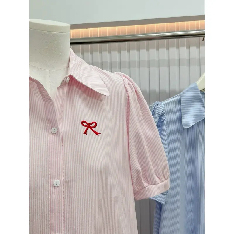 Váy bầu babydoll thiết kể cổ sơ mi thêu nơ đỏ xinh xắn,thiết kế Lachic v52 5