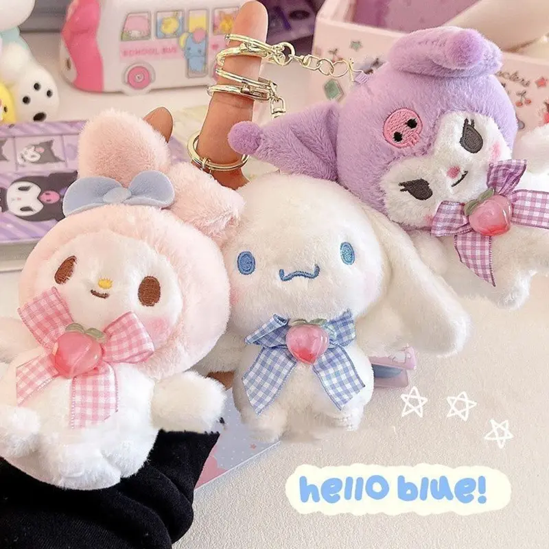 Kawaii Keychain Cute Plush Pendant Anime Kuromi Melody Cinnamoroll Girl Student Bag Doll Caroon Car Key Ring Decoration Jewelry