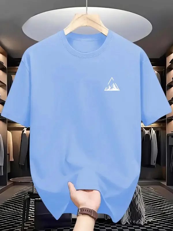 Men's Regular Fit Mountain Print Round Neck Graphic Tee, Casual Short Sleeve T-shirt for Summer, Graphic Tees, Men's Top for Daily Wear, Menswear, Tshirt 5