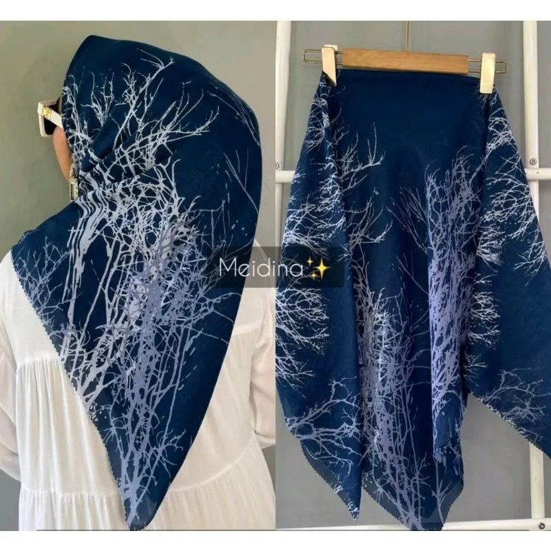 Hijab Segi Empat Motip Akar Series Mewah Voal Muslim Square Kerudung Printing 3